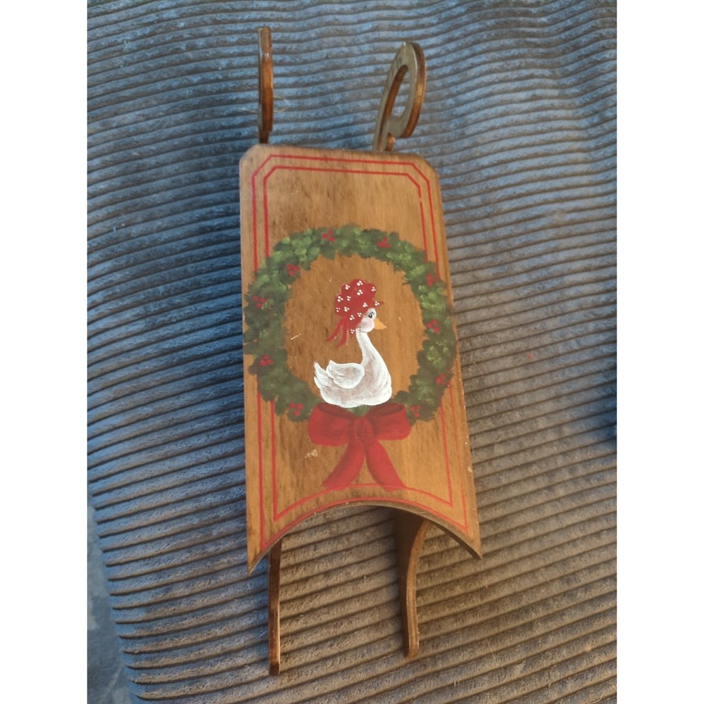 Vintage Hand Painted Wooden Goose Sled Wall Decor Folk Art Country Farmhouse